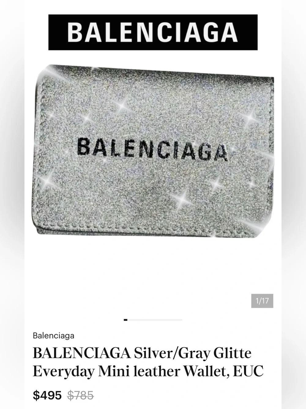Balenciaga Silver Glitter Wallet Holder With Box